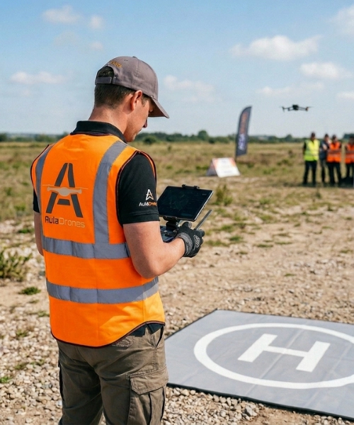 Piloto de drones realizando un curso de piloto con auladrones